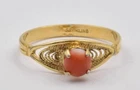 Vintage Gold Plated Sterling Silver Filigree natural deep orange Coral ring
