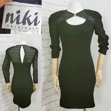 90s Bodycon Dress Sexy Keyhole black eyelash lace Knit Dress Size small mini