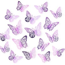 72 Pcs Butterfly Decorations 3 Sizes 3 Styles 3D Butterfly Wall Pale Plum