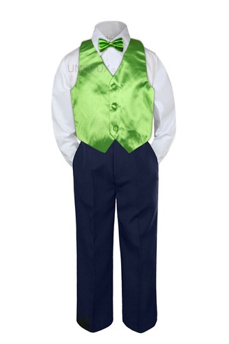 4pc Boy Baby Toddler Kid Suit Formal Navy Pants Choice a Color Vest Bowtie 4T-20 - Picture 16 of 25