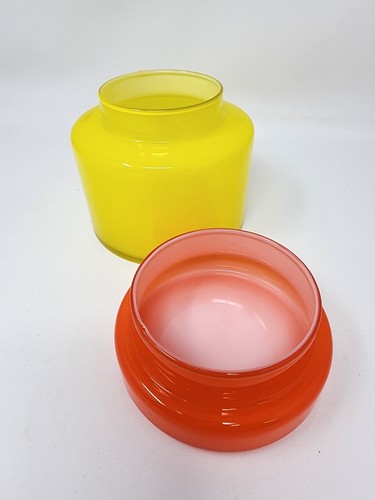 Barattolo/Lattina Luciano Vistosi Vetro di Murano Soffiato 1960 Italia Giallo/Arancione - Foto 9 di 17