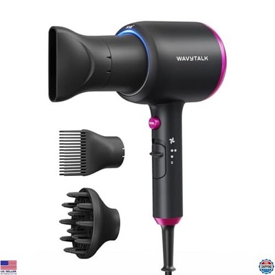 Ionic Hair Dryer with Diffuser & Comb, 1875W Fast Drying, Light & Quiet, Black