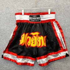 Muay Thai Shorts Mens LARGE Black Red MMA Boxing Kickboxing Trunks REVGEAR 30x3