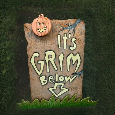 Vintage Halloween Décor It s Grim Below Glow-in-the-Dark Gravestone with Pumpkin