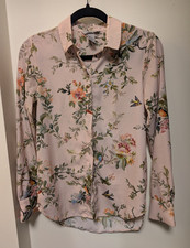 H&M Womens Pink Floral Button-Up Collared Lon...