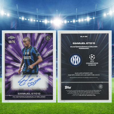 SAMUEL ETO'O 2025-26 TOPPS CHROME UCL BLACK LAZER AUTO PURPLE /75 #BLA-SE Inter