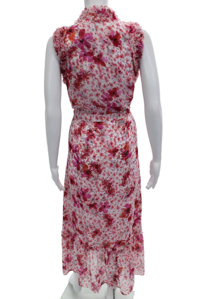 Maxi Vestido Solero Misa Mujer Rosa Floral Cuello Alto Sin Mangas Cordón Talla S Foto 3 de 4