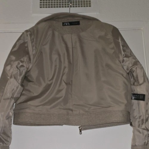 ZARA  Beige Wool Blend Full Zip Jacket Lined Pockets Size L image 10