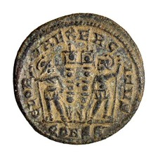 Constantius II AE Follis Soldiers With Standards Constantinople 330 AD Genuine