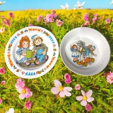 Vintage 60s Raggedy Ann  Andy Melamine Plate Bowl Set Oneida Deluxe See Pics