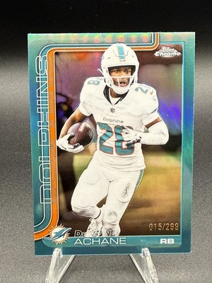 De'Von Achane 2025 Topps Chrome #188 Aqua Refractor /299 Dolphins Color Match 15