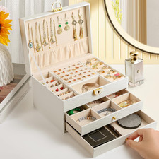 3 Layer Jewelry Box, Lockable Jewelry Holder Organizer with Jewelry