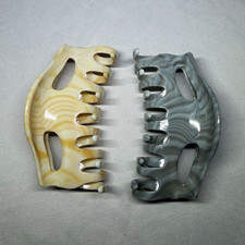 Marbled Plastic Hair Claw Jaw Clips for Women, Beige Gray, Set of 2