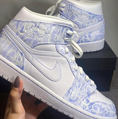 Custom Painted Graffiti Air Jordan 1 Mid Men s Mid Top Sneaker