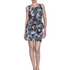 Vintage Hilo Hattie Hawaiian Tropical Leaf Tie Waist Mini Dress Blue Size XS