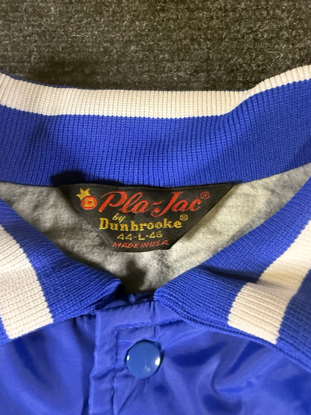 Vintage 80s 90s Champion Pla-Jac Dunbrooke Bomber Jacket Mens L Blue Made USA - product detail image 4