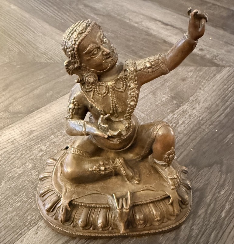 18th Century Antique Chinese Tibetan Bronze Mahasiddha Virupa Yoga Statue 5”