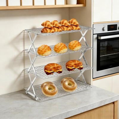 4 Tier Foldable Cooling Rack, Adjustable Baking Rack, X-Shaped Rack for Cooking