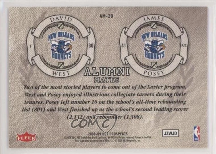2008-09 Fleer Hot Prospects Alumni Mates David West James Posey #AM-20 - Image 2 of 2