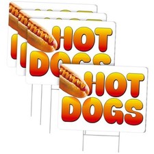 3 Pack Sign 15.7 x 12 Inches Double Sided Yard Signs with Metal Stakes Hot Dog