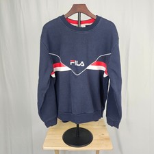Fila Retro Logo Heavy Cotton Crewneck Sweater Mens XXL Navy Red White