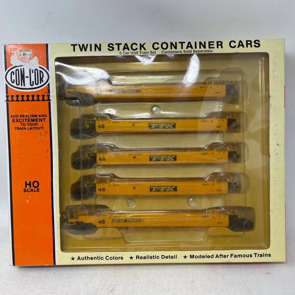 HO Con-Cor DTTX 75342 48’ Twin Stack Container Cars 5 Unit Assembled Set NIB - Image 2 of 4