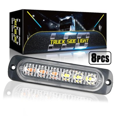 8x Amber/White LED Strobe Light Bar Car Truck Flashing Hazard Beacon Waterproof