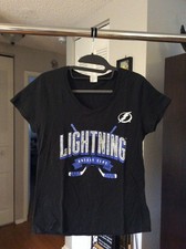 Tampa Bay Lightning Hockey Sticks Black Tapered Shirt Ladies Small