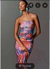 ANTHROPOLOGIE NWT $168 The Soleil Mesh Slim Strapless Ruched Dress Size Large