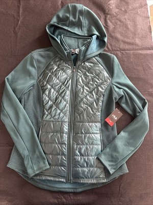 Fila Essentials Full Zip Womens Hooded Jacket Green Soft Touch Warm Stetch NEW