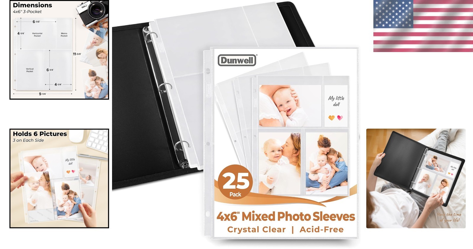Photo Album Refill Pages - 25 Pack 4x6 Sleeves for Binders with Memo Pockets
