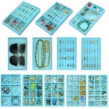 7Color Sky 12 Pcs Jewelry Organizer Tray Stackable Velvet Jewelry Tray Earrin...