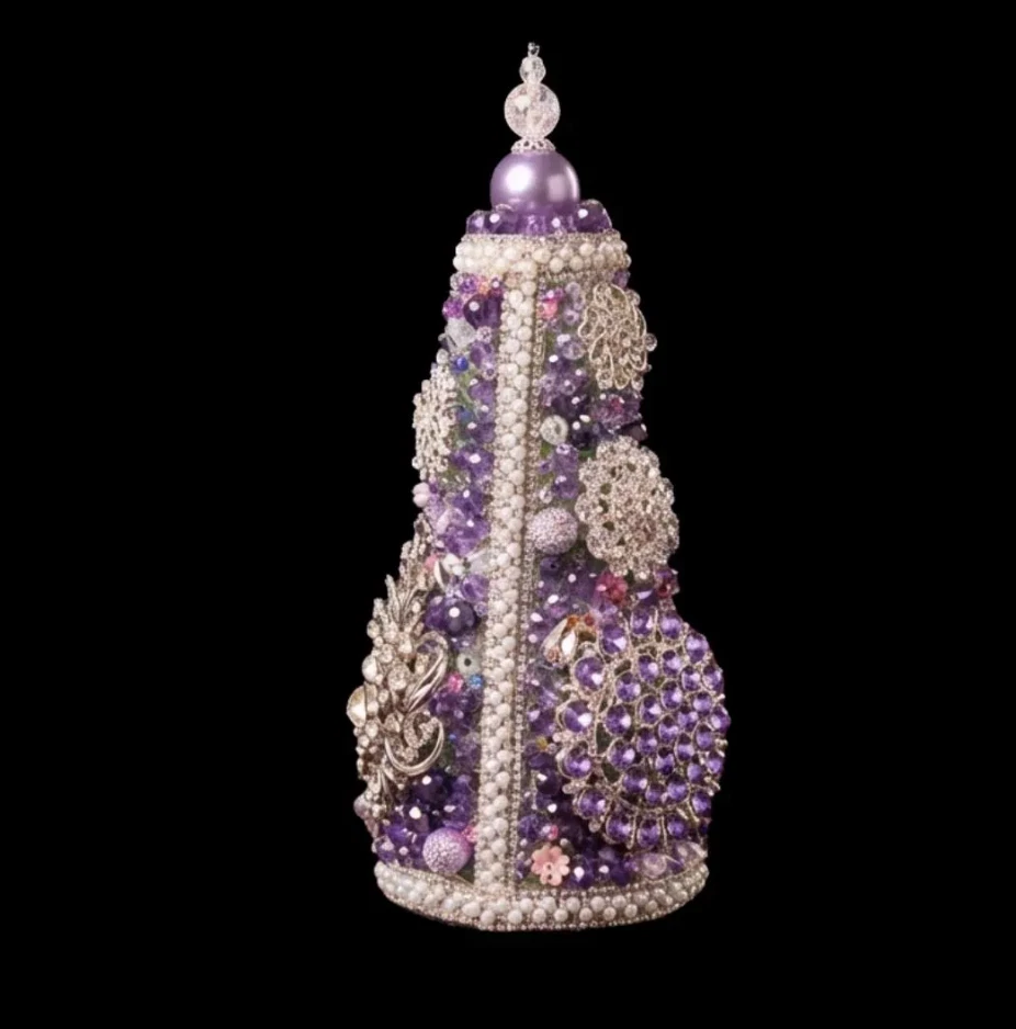 Árbol de Navidad Hecho a Mano con Joyas 16" Estilo Vintage Estrás Perla Púrpura Azul Foto 2 de 4