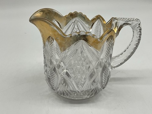 EAPG Gold Trimmed Creamer and Open Sugar Bowl Vintage Collectible Made in USA - Picture 8 of 20