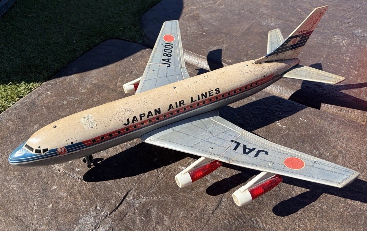Vintage Nomura Tin Toy JAL DC-8 JA8001 Japan Airlines Jet Litho