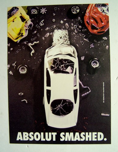ABSOLUT SMASHED - 1998 Parody - magazine vodka ad art print MINT
