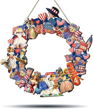Patriotic Wreath for Front Door Vintage 4Th of July Decorations Wooden Fourth of