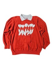 Vintage 90s Morning Sun Floral Red Sweater BY HANES Made In USA Size XL Pullover