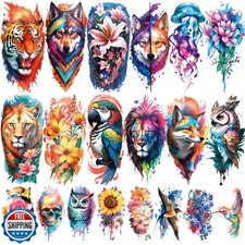 77 Sheets Flower Lion Tiger Temporary Tattoo for Women Men, 17 Sheets Half Ar