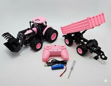 Remote Control Tractor Toy 2025 Kids RC Tractor Set W/ Trailer Pink