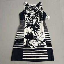 Lauren Ralph Lauren Pencil Dress Womens 10 Navy Blue White Floral Print Sheath