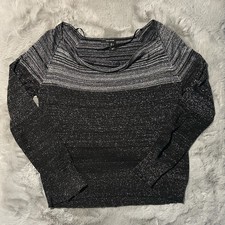 DKNY Black Silver Metallic Flecks Party New Year Sweater LARGE