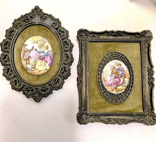 Winsome, Vintage Limoges. France. Porcelain Portrait Brooches. Pair
