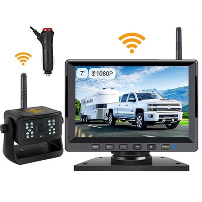 Magnetic Solar Wireless Backup Camera 7'' DVR Kit HD 1080P For RV Trailer Truck