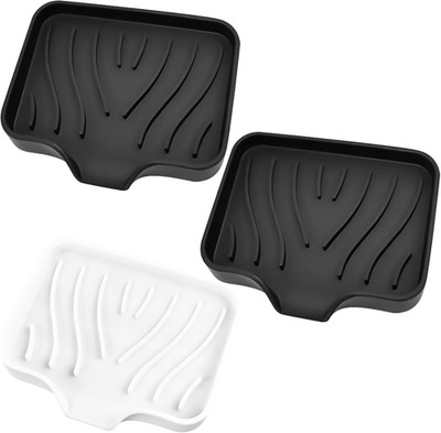 3 Pack Silicone Soap Dish with Drain - Bar Soap Holder for Shower, Bathroom and