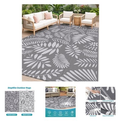 Outdoor Rug, Waterproof Patio Rug, Plastic Straw, 5x8 Feet, White Gray Outdoor