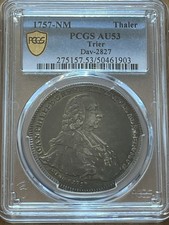 Trier German States 1757 Silver Taler Thaler PCGS AU53