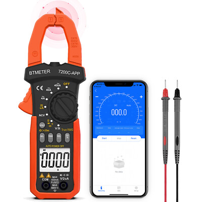 Bluetooth Stromzange Clamp Meter, Kethvoz 4000 Counts TRMS Zangenmultimeter Auto Range Messung 0-400A DC/AC Strom Spannung Ohm Kapazität Durchgang NCV, Digitale Zangenamperemeter