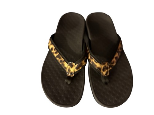 Vionic 9Orthaheel Tide II Animal Print Patent Leather Flip Flops Thong Sandals - Picture 4 of 10