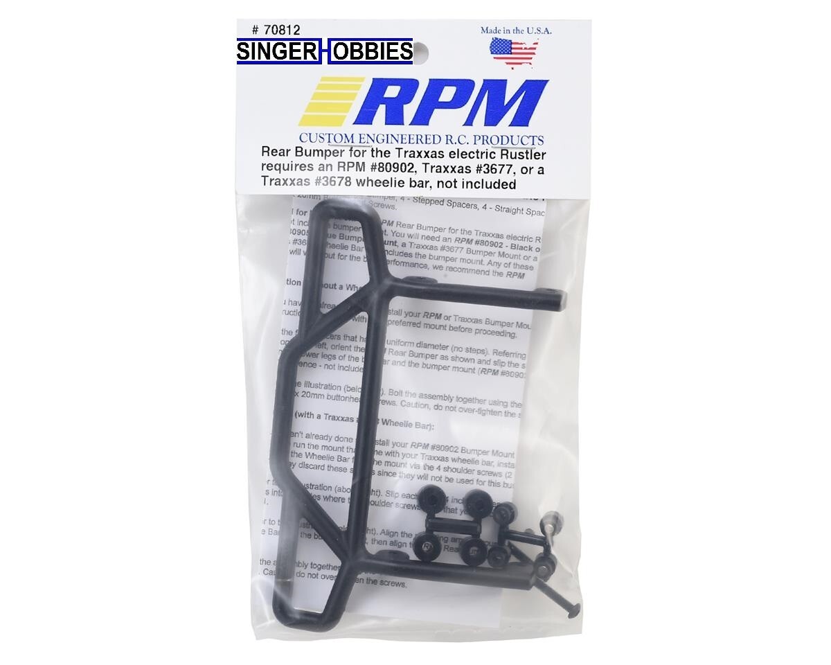 RPM 70812 Rear Bumper for Traxxas Rustler (Black) HH